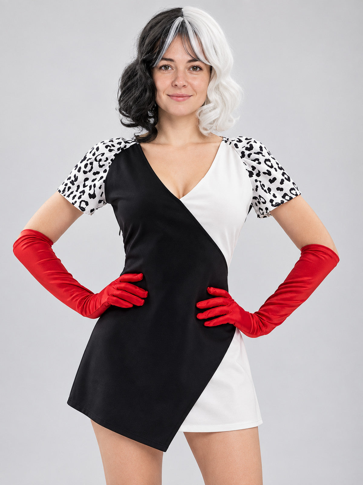 Black and White Wavy Wig with Bangs for Cosplay