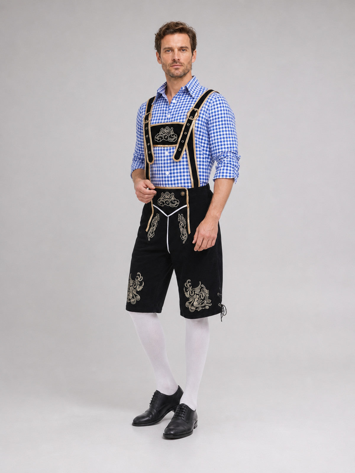 Shorts with Suspenders and Ethnic Embroidery