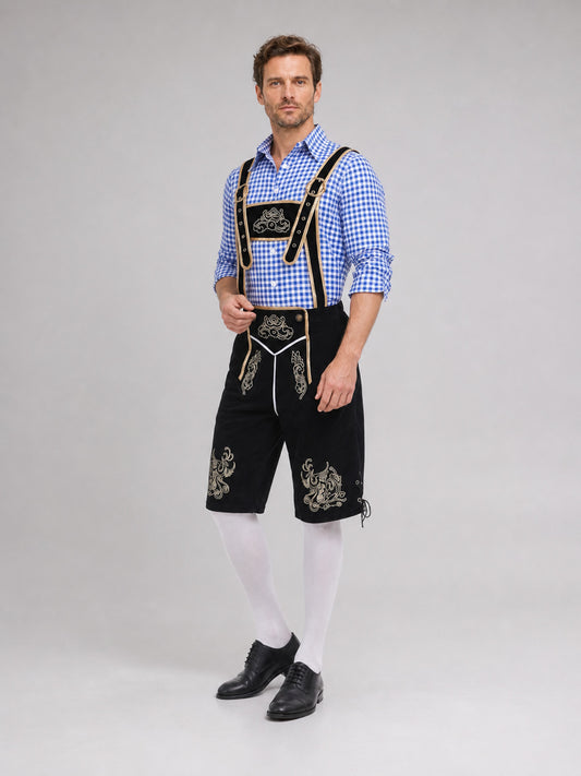 Shorts with Suspenders and Ethnic Embroidery
