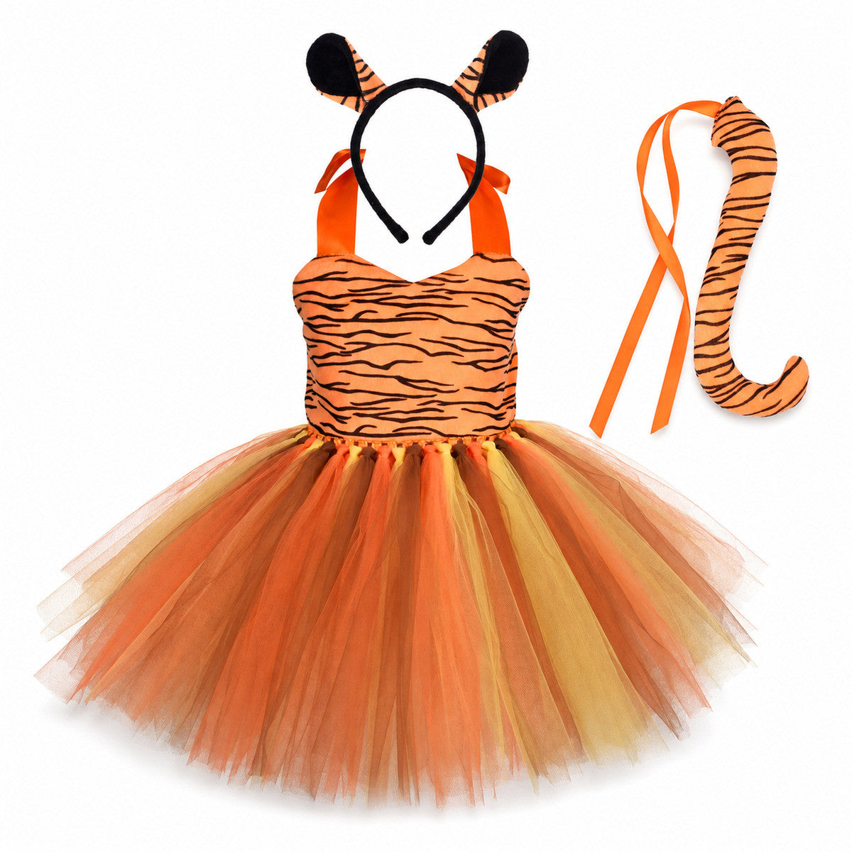Tiger Costume for Baby Kids Forest Birthday Party Tutu Dress Outfit Toddler Girls Carnival Halloween Animal Giraffe Dress Up - Color:7
