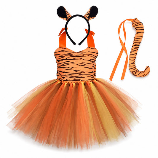Tiger Costume for Baby Kids Forest Birthday Party Tutu Dress Outfit Toddler Girls Carnival Halloween Animal Giraffe Dress Up - Color:7