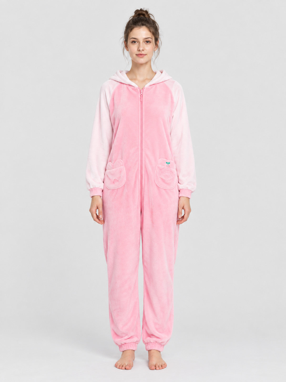 Hooded Pajama Jumpsuit with Cartoon Print
