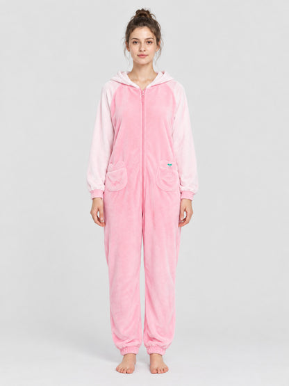 Hooded Pajama Jumpsuit with Cartoon Print