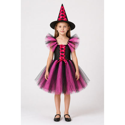 Children’s Witch Costume with Dress and Hat, Pink and Black main product view