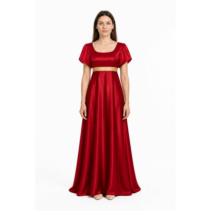 Red Dress with a High Waist and Puff Sleeves main product view