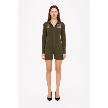 Olive Green Pilot Jumpsuit with Patches and Pockets