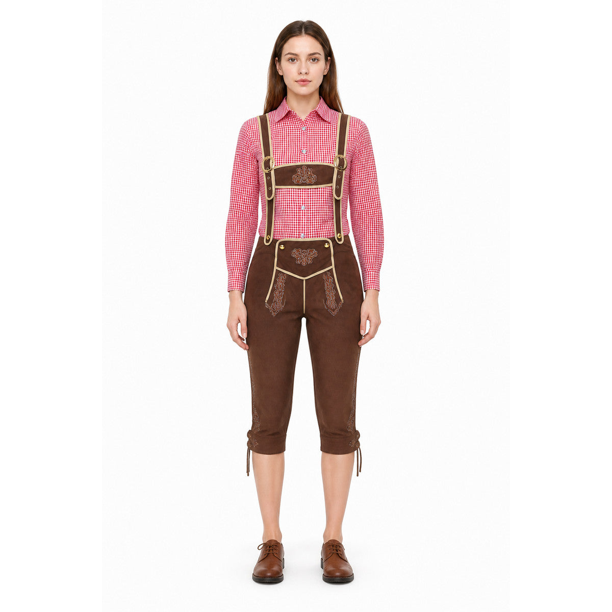 Bavarian Costume with Suspenders and Plaid Shirt main product view