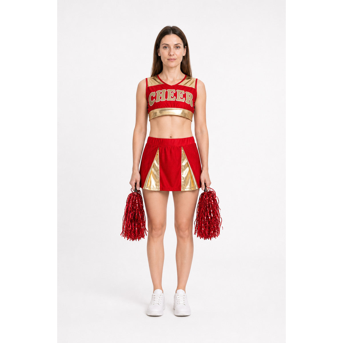 Red Cheerleading Set with Top, Skirt, and Pom-Poms main product view
