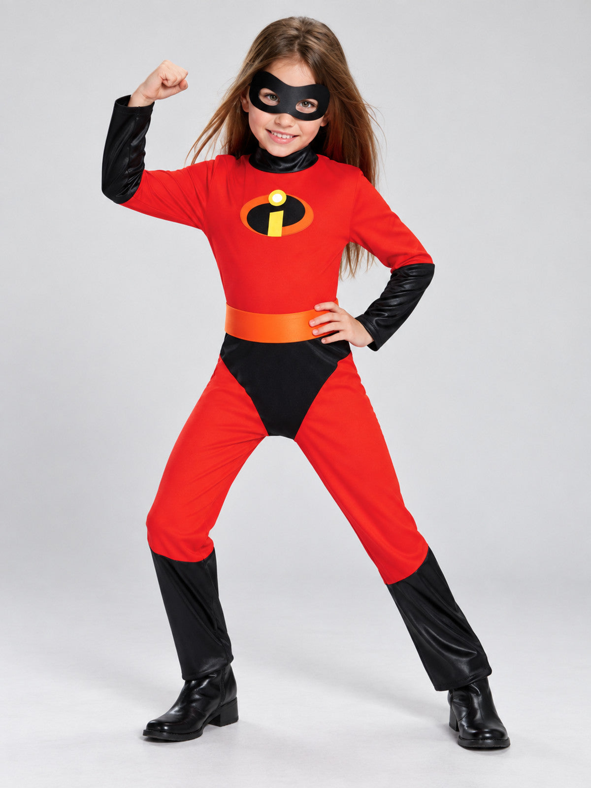 Kids' superhero carnival costume with mask, red