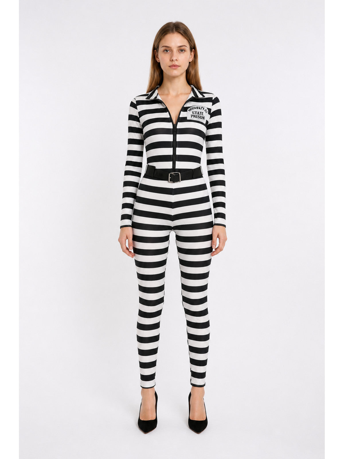Striped Hooded Jumpsuit with Belt main product view