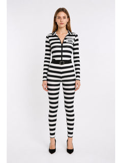 Striped Hooded Jumpsuit with Belt