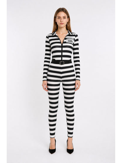 Striped Hooded Jumpsuit with Belt main product view