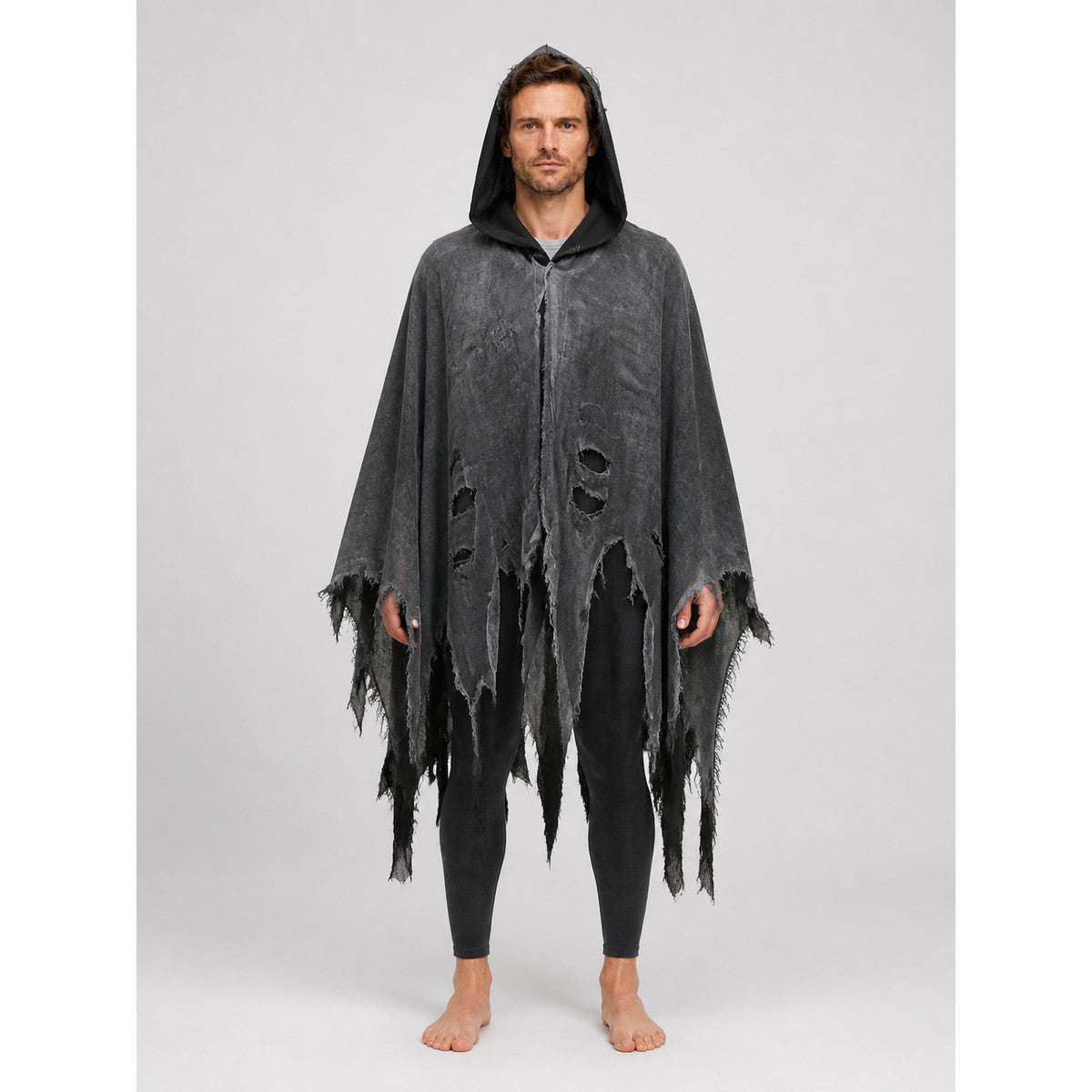 Gothic Hooded Cloak with Ragged Hem