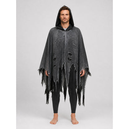 Gothic Hooded Cloak with Ragged Hem