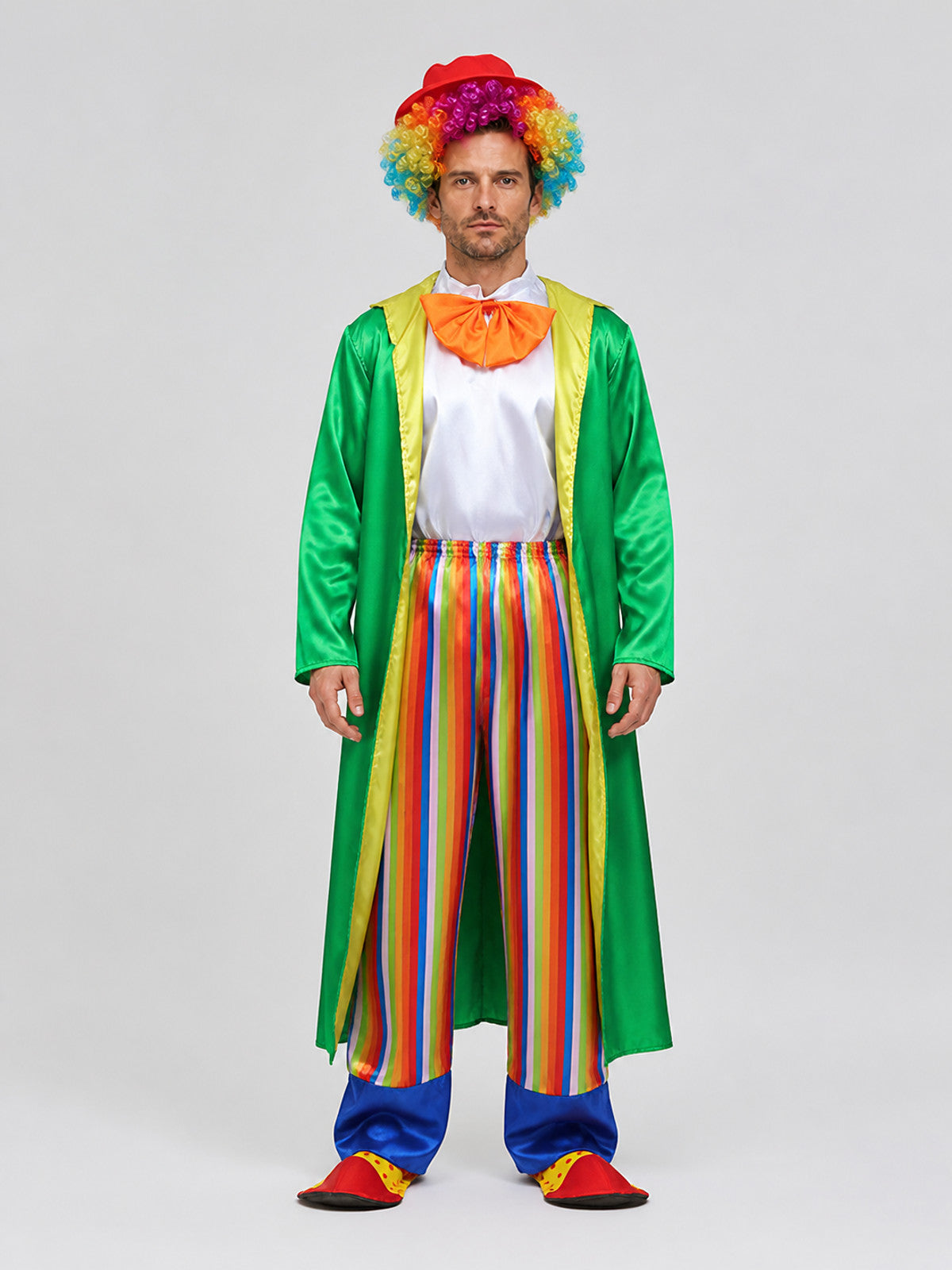 Clown Costume for Carnival: Cape, Shirt, Pants, Hat on-model view