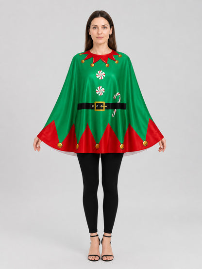 Christmas Green Elf-Style Cape with Belt on-model view
