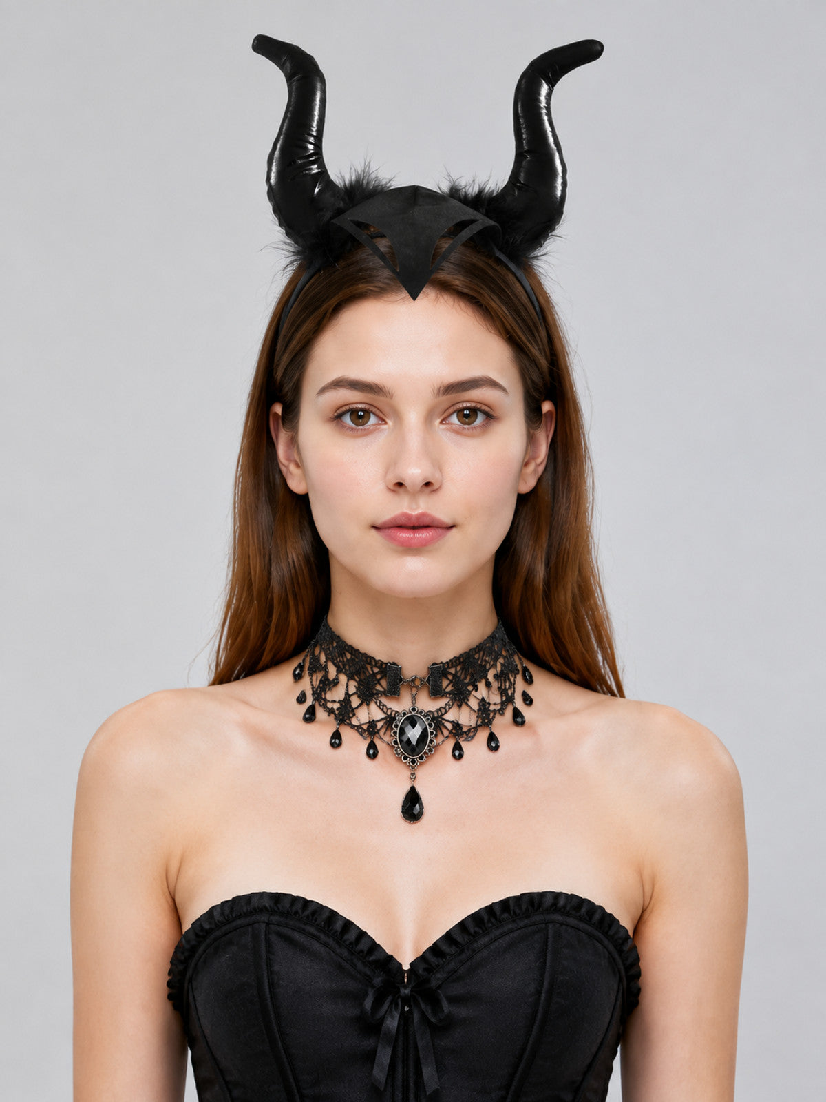 Carnival Headband with Two Curved Horns on-model view