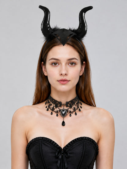 Carnival Headband with Two Curved Horns on-model view