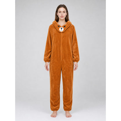 Plush Hooded Bear Kigurumi Jumpsuit front view