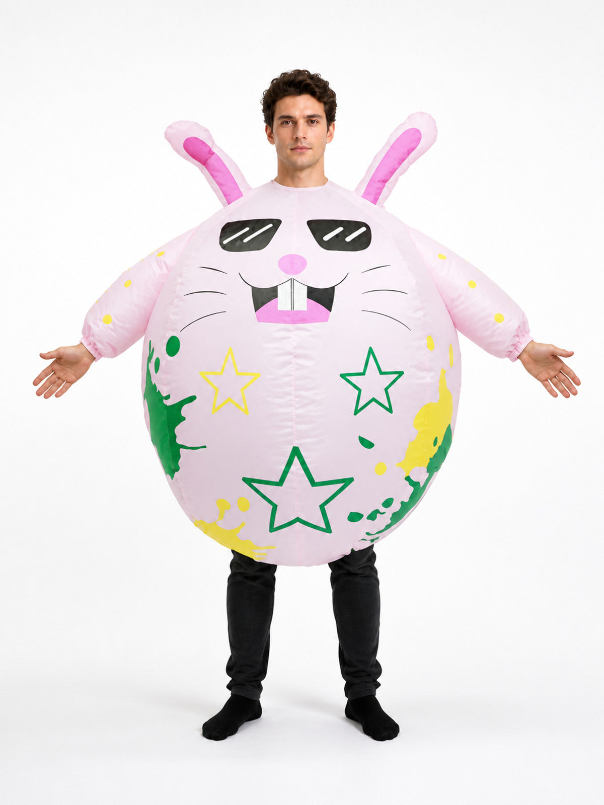 Inflatable One-Piece Rabbit Costume with Ears and Stars front view