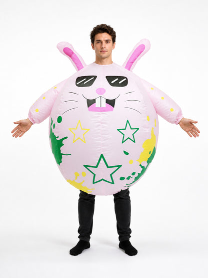 Inflatable One-Piece Rabbit Costume with Ears and Stars front view