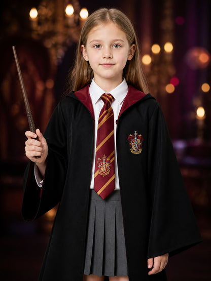 Wizard Academy Costume Set with Hooded Robe, Shirt, Pleated Skirt, Tie and Wand