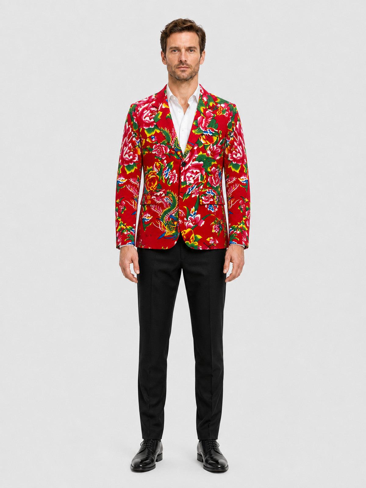 Red Stage Blazer with Floral Print on-model view