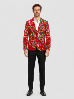 Red Stage Blazer with Floral Print