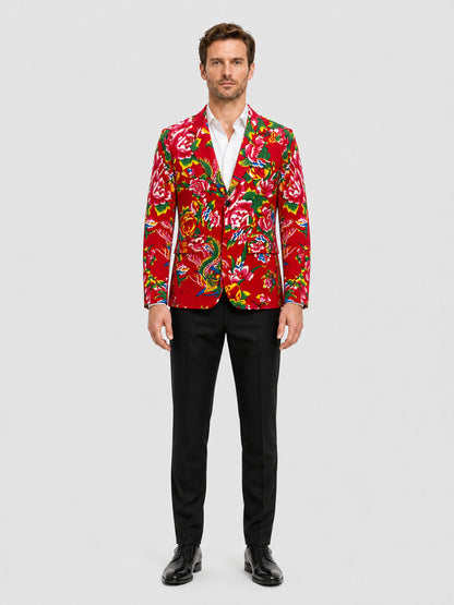 Red Stage Blazer with Floral Print on-model view