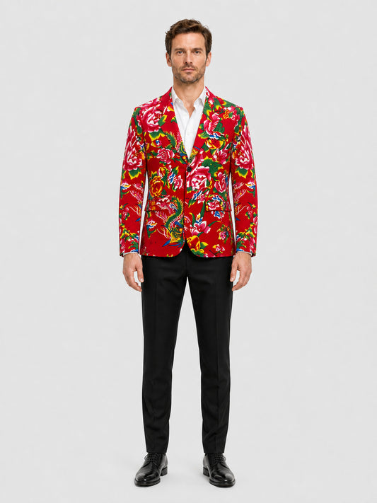 Red Stage Blazer with Floral Print on-model view