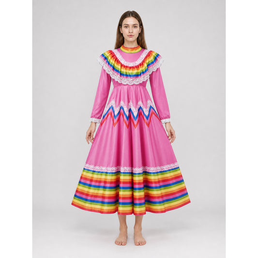 Folkloric Dress with a Full Skirt and Lace