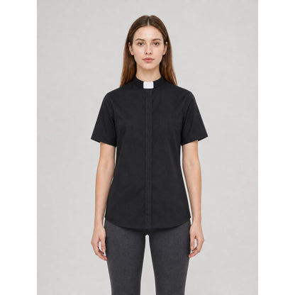 Stand-collar shirt, short sleeves on-model view