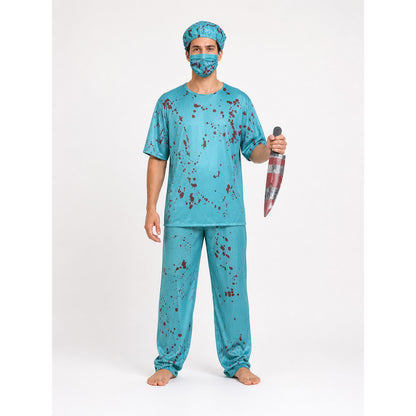 Surgeon Costume with Mask, Cap, and Knife front view