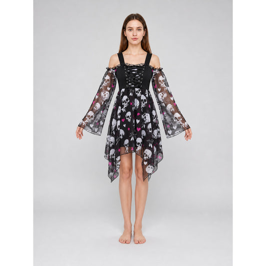 Gothic Dress with Straps and an Uneven Hem