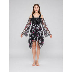 Gothic Skull Asymmetrical Tie-Front Dress