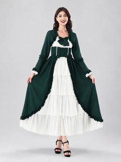 Medieval Dress with a White Bow and Tiered Skirt