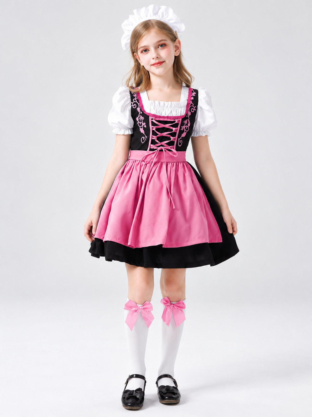 Bavarian-Style Children's Costume with Apron and Headpiece