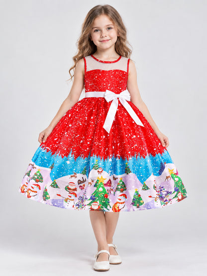 Children's festive dress with a Christmas print on-model view