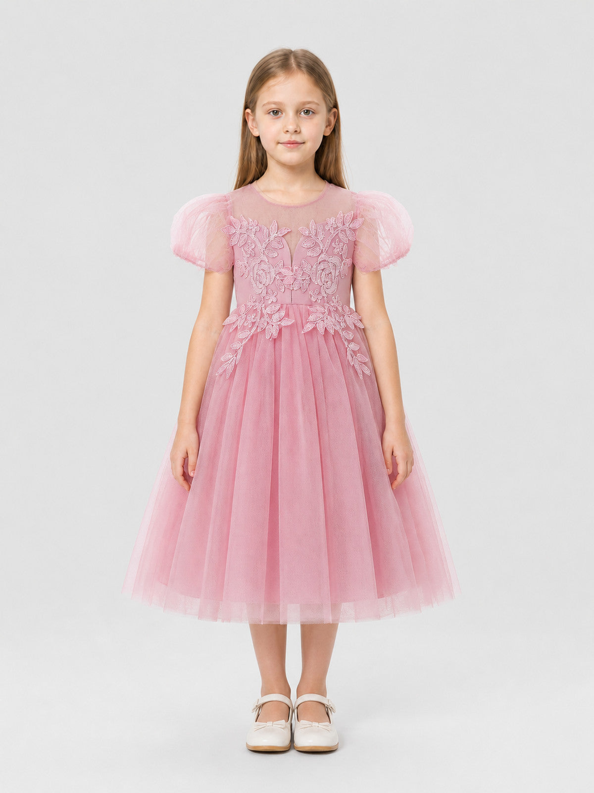 Children’s dressy princess dress with a full skirt on-model view