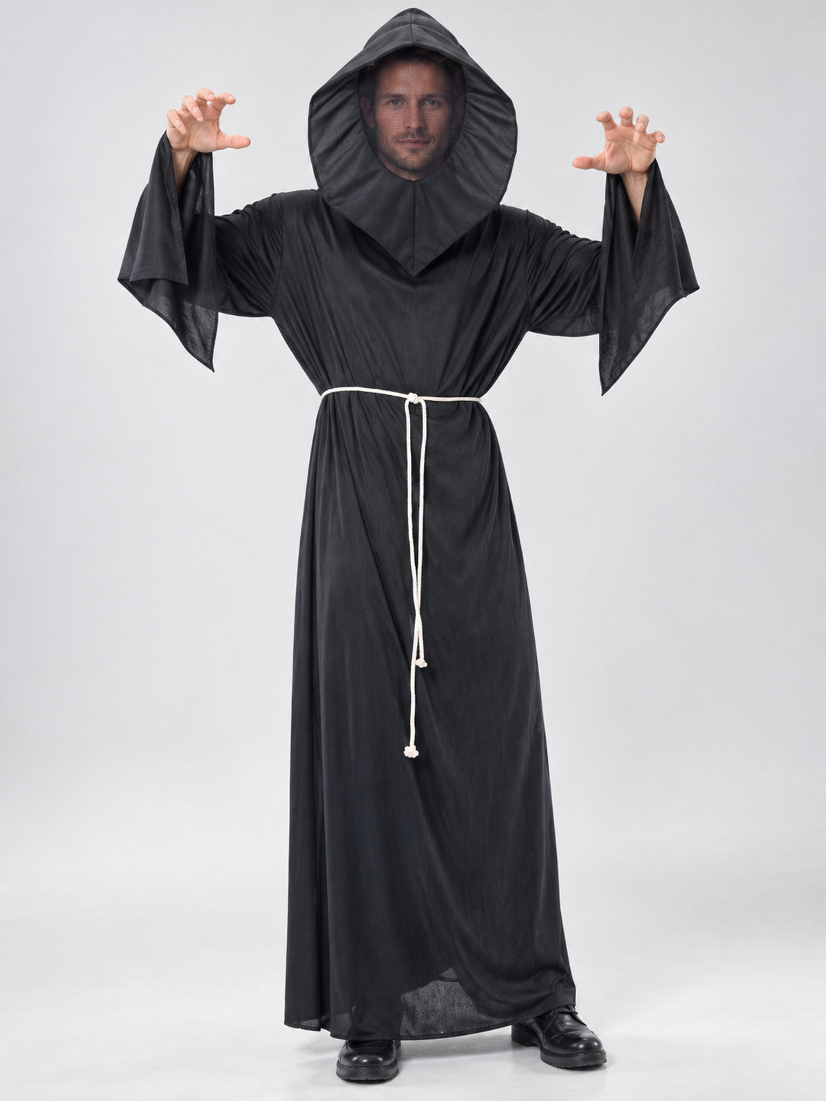 Black Vampire Costume with Hood and Belt