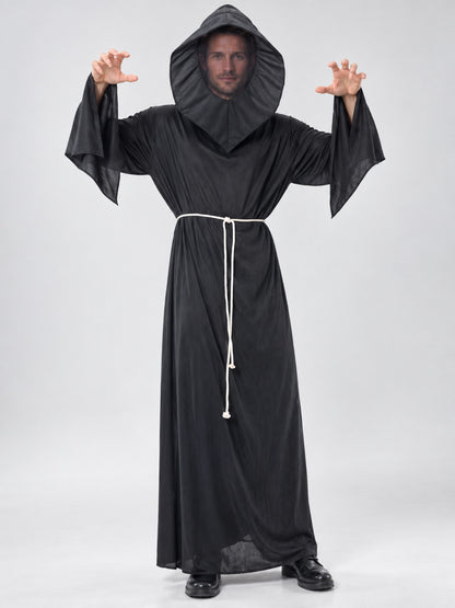 Black Vampire Costume with Hood and Belt