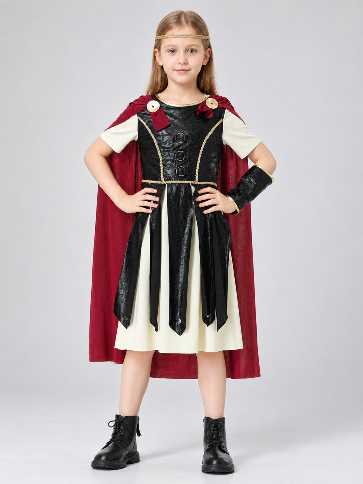 Kids' carnival costume with cape and gold-tone trim