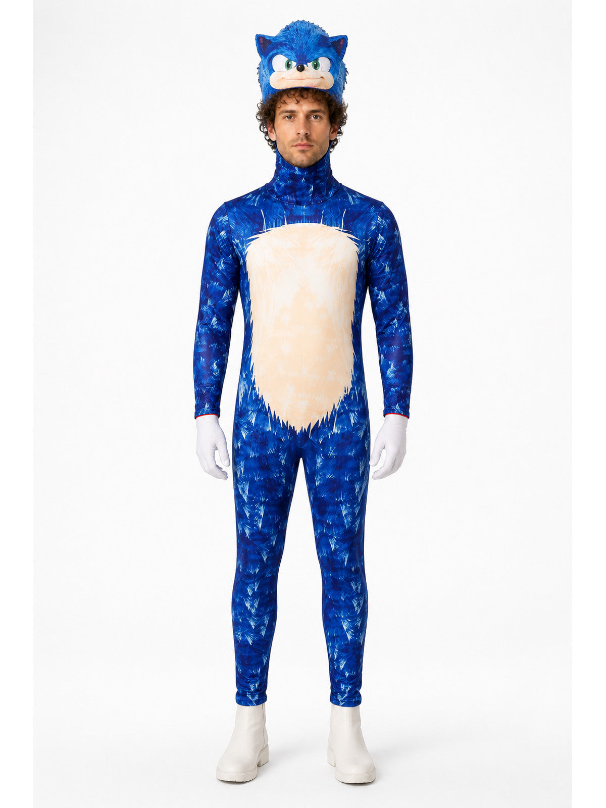 Sonic Cosplay Costume with Hood and Gloves main product view