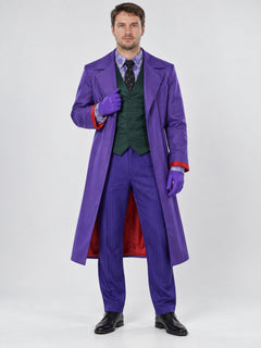 Carnival costume with purple coat, vest, and pants