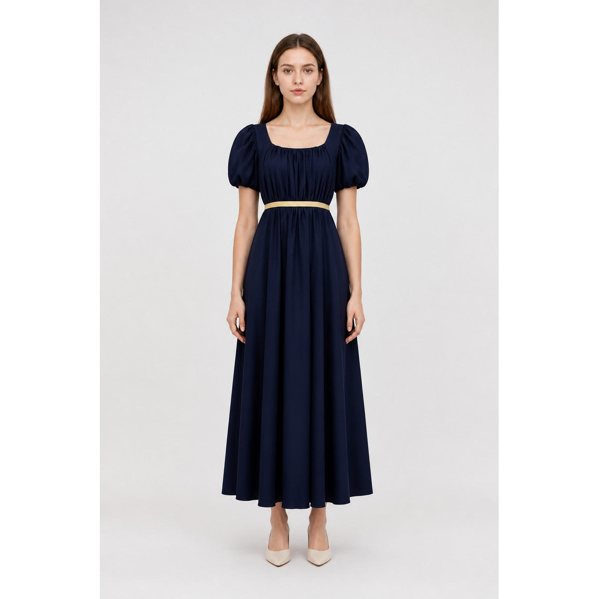 Long A-line Dress with Gold Belt main product view