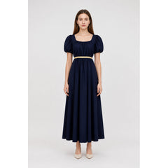 Long A-line Dress with Gold Belt