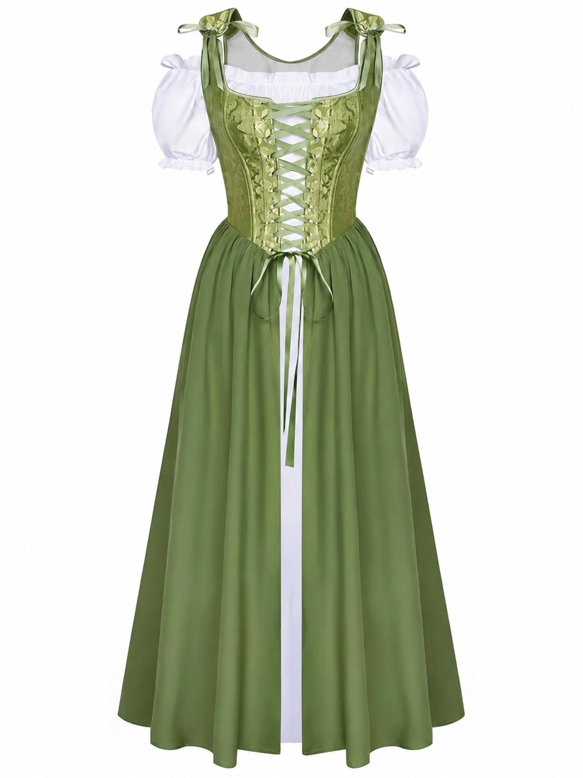 Women's midi dress with a corset and puff sleeves main product view