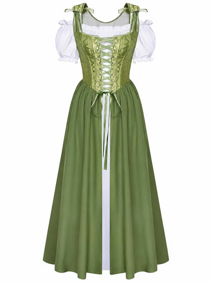 Women's midi dress with a corset and puff sleeves main product view