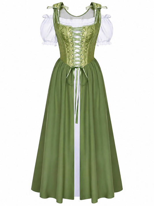 Women's midi dress with a corset and puff sleeves main product view