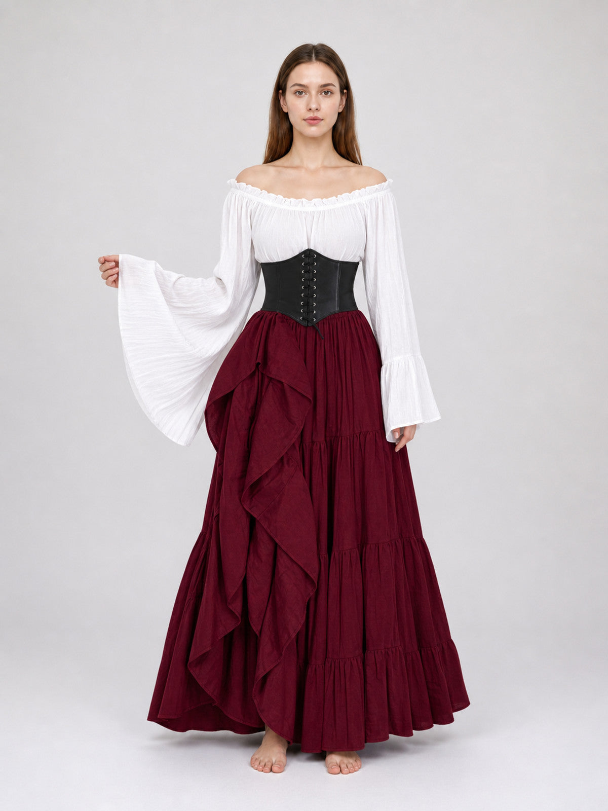 Gothic Costume with Corset and Tiered Skirt front view